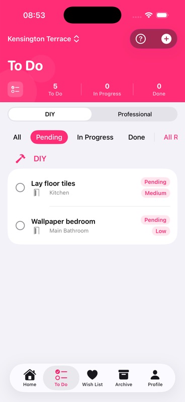 RenoHub tasks screen